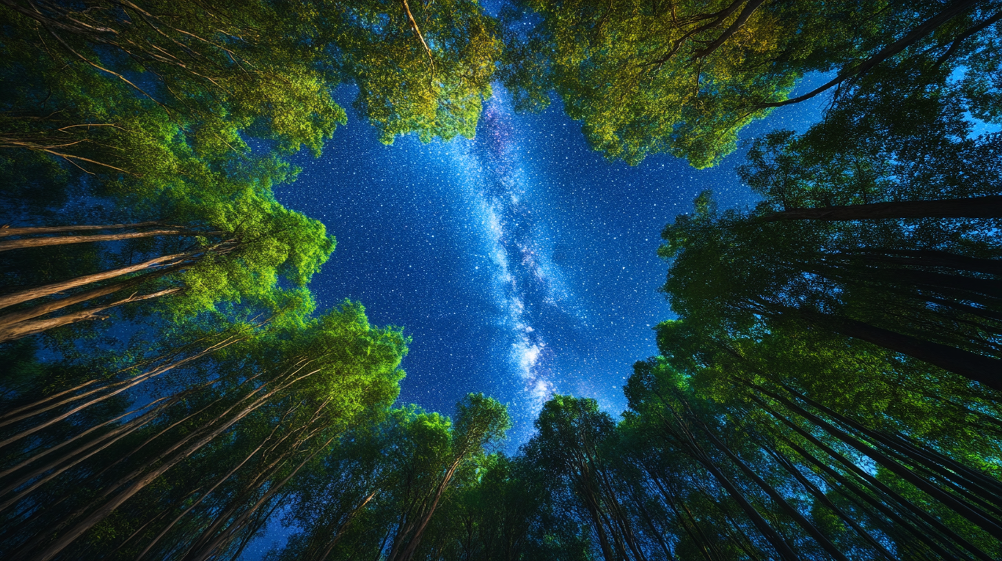 Real photos Asian forest low angle looking Milky Way.