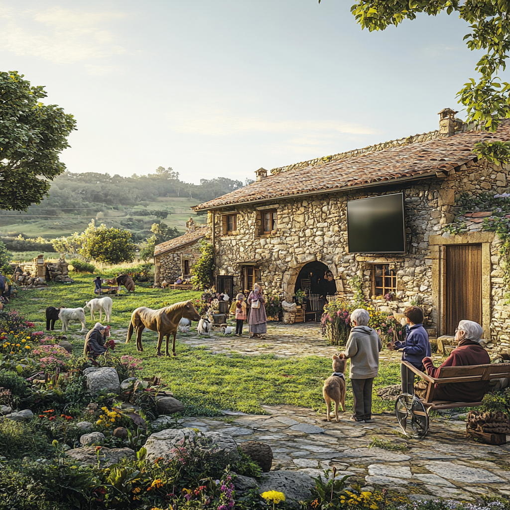 Realistic 12K image of rural Cantabria, Spain garden.