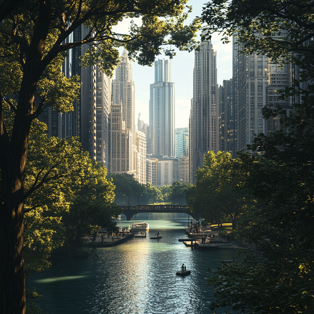 Realistic 3D Render of Imaginative Chicago City View