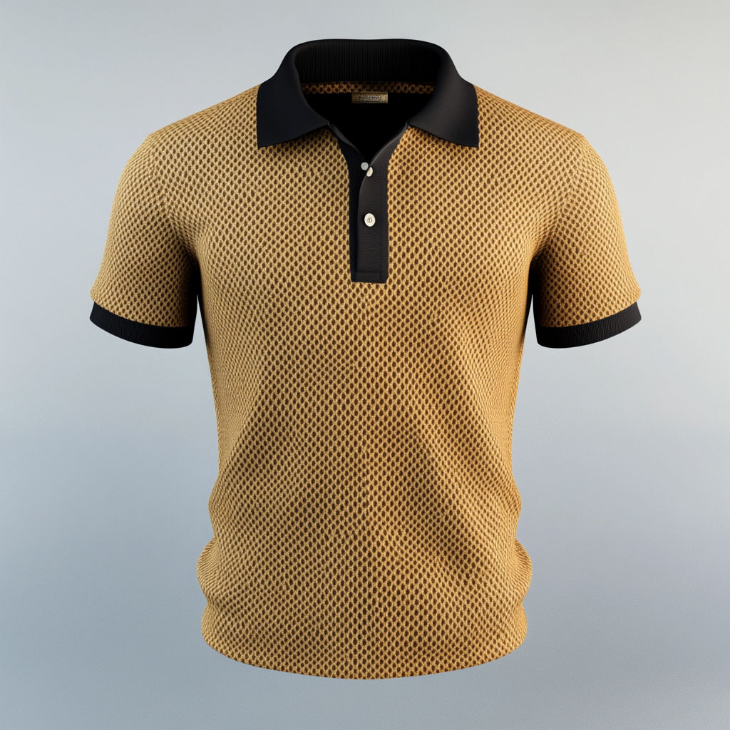 Realistic 3D men's polo with textured fabric in 50's style.