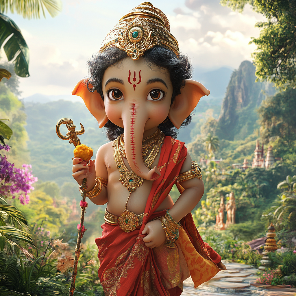 Realistic 4K Image: Young Lord Ganesh and Kartikeya