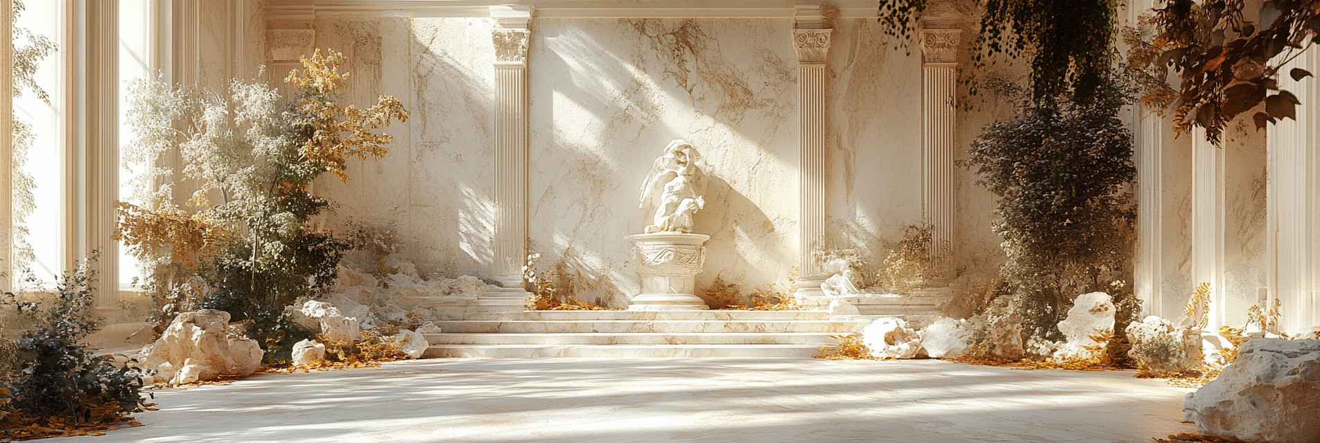 Realistic Ancient Greek White Marble Temple Ruins Panorama