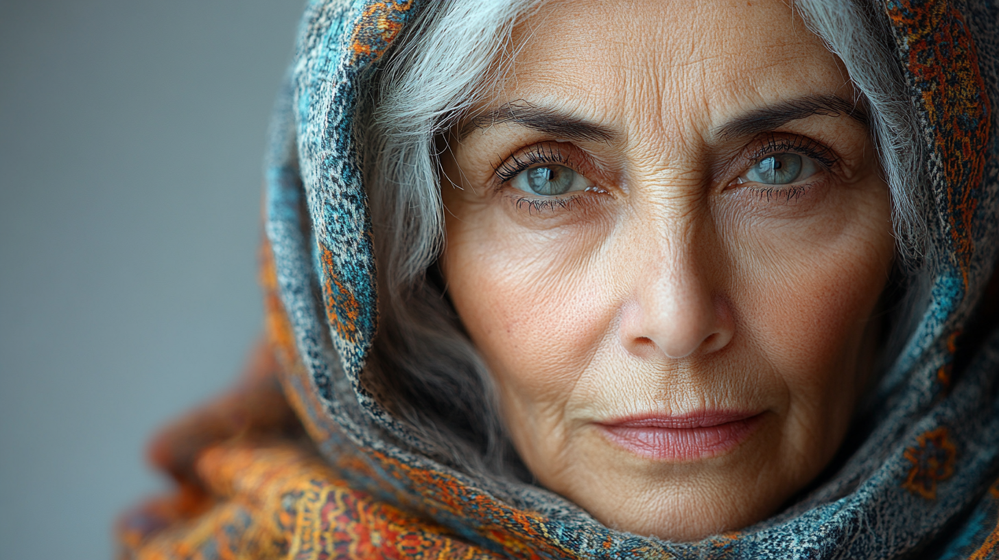 Realistic Arabic Old Woman Portrait in Studio Setting