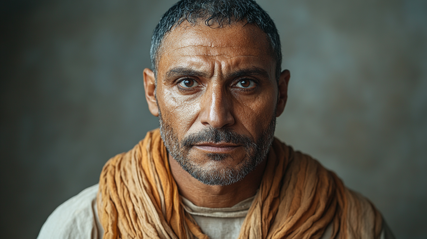 Realistic Egyptian Man Prisoner Full Shot Studio Lighting