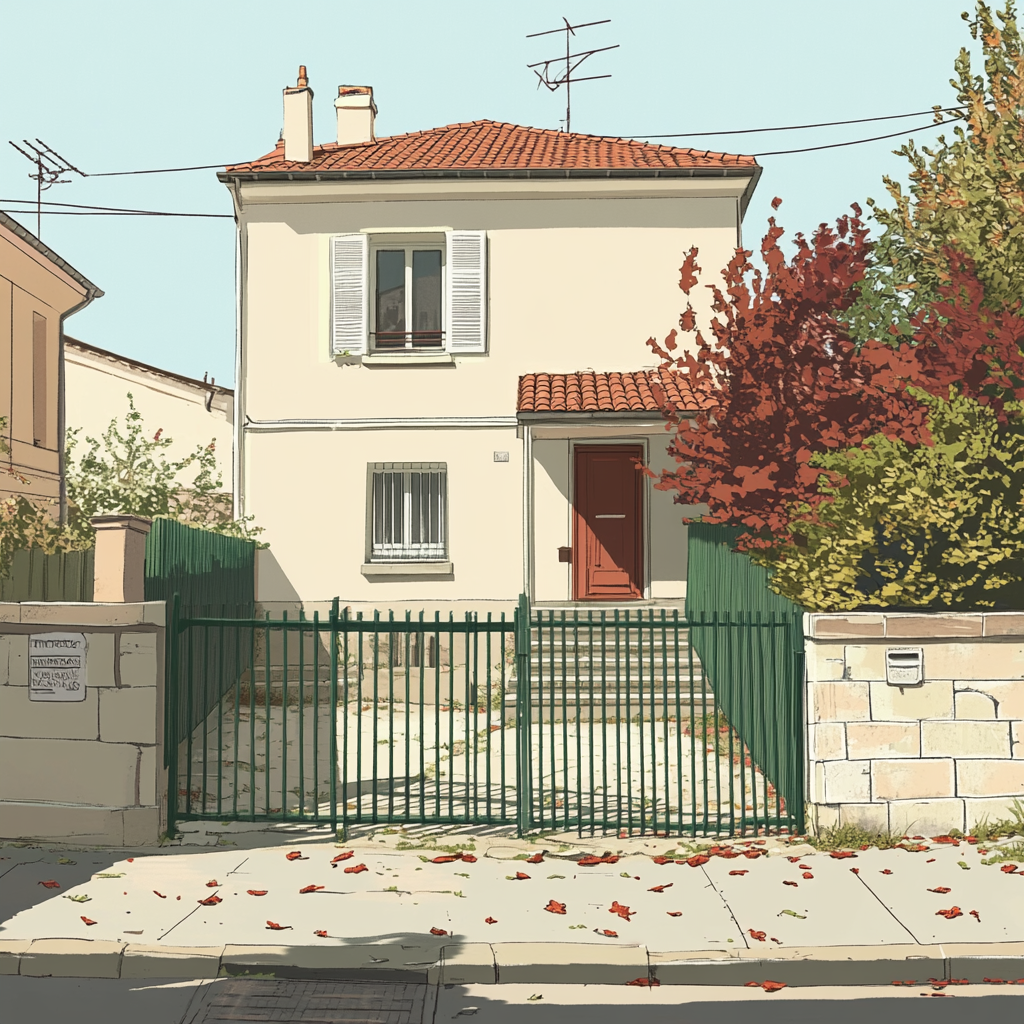 Realistic French Working Class House with Green Gate 