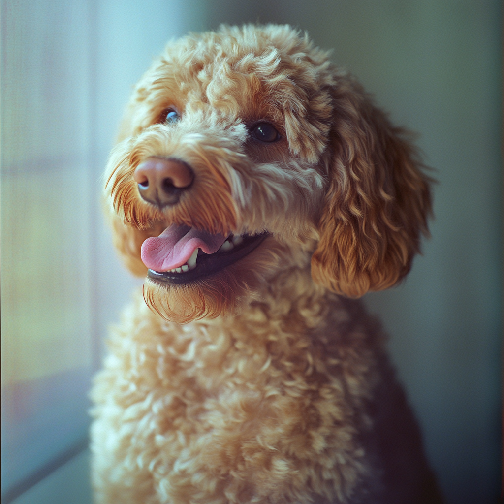 Realistic Golden Doodle Dog with Bone in Cinematic Style 