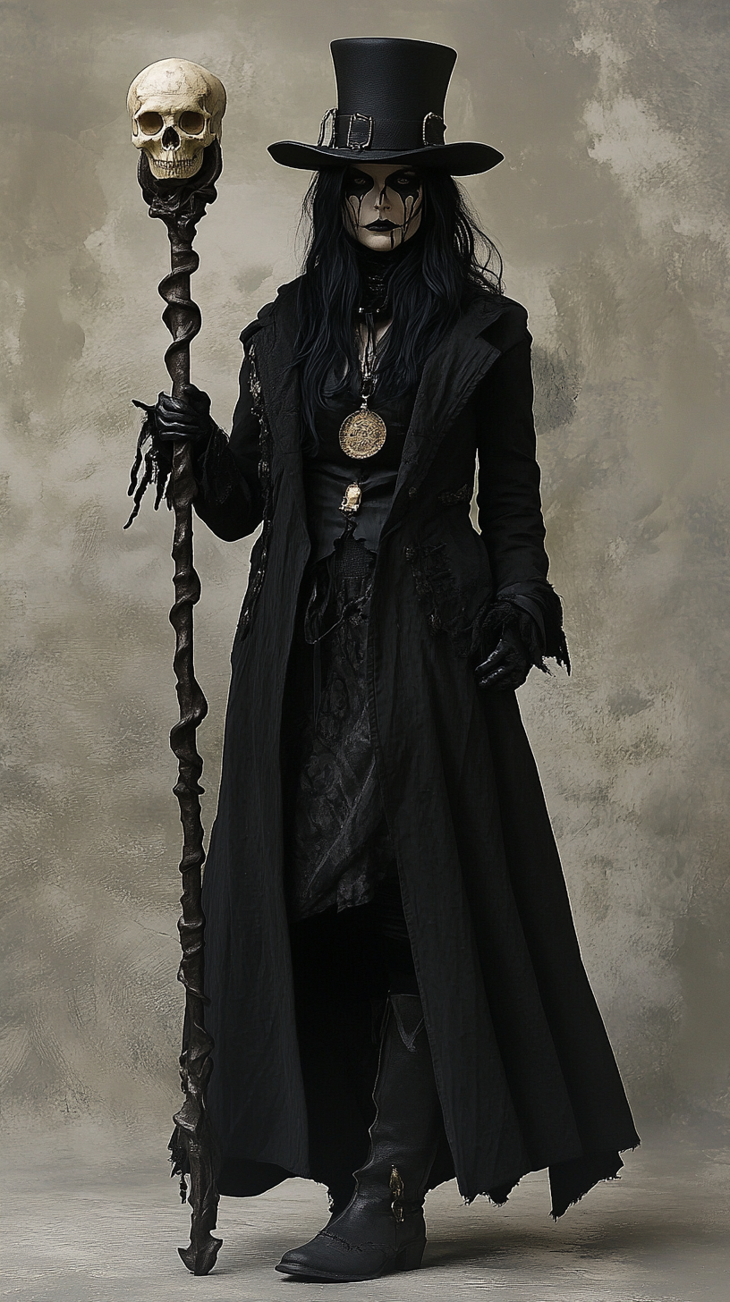 Realistic Gothic Voodoo Witch with Top Hat and Staff