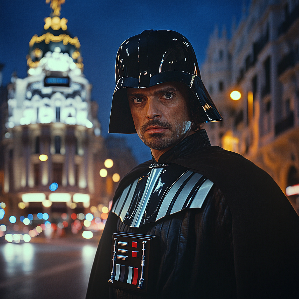 Realistic Luke Skywalker-inspired superhero on Gran Vía