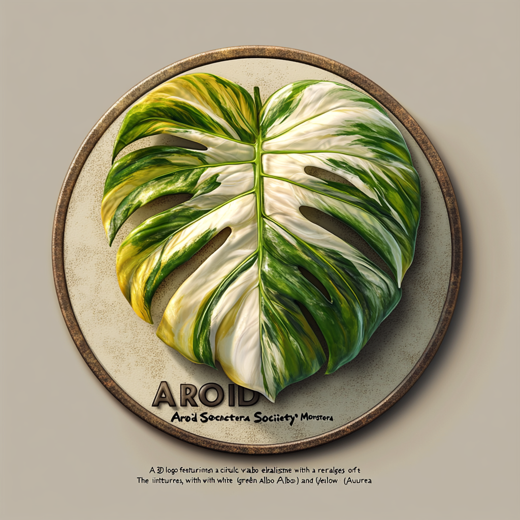 Realistic Monstera leaf in circular logo for Aroid Society.