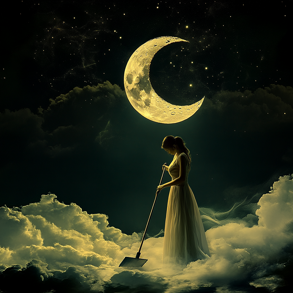 Realistic New Moon Woman Cleaning House