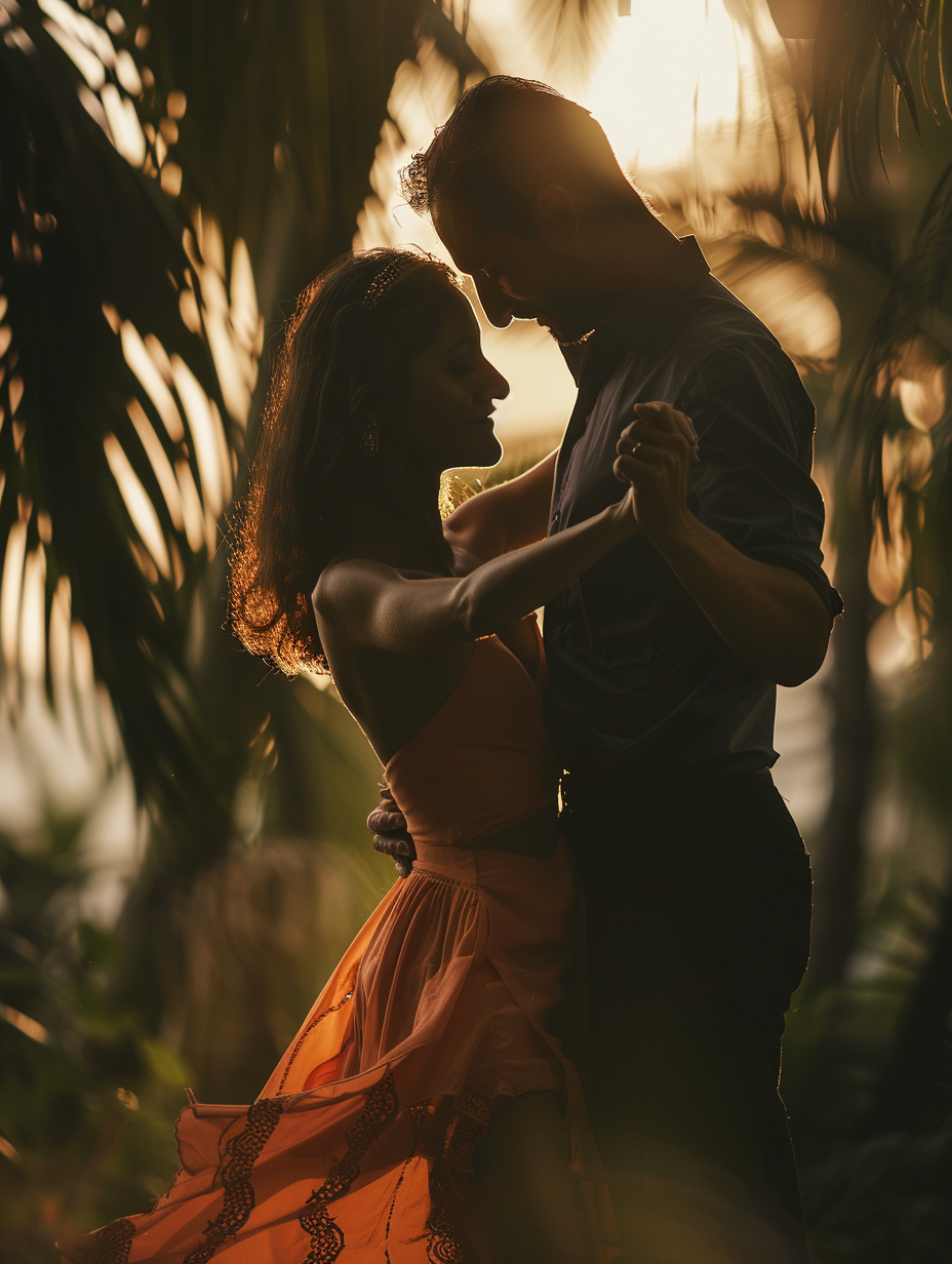 Realistic Ultra-Cinematic Salsa Dance Couple in Tropical Setting