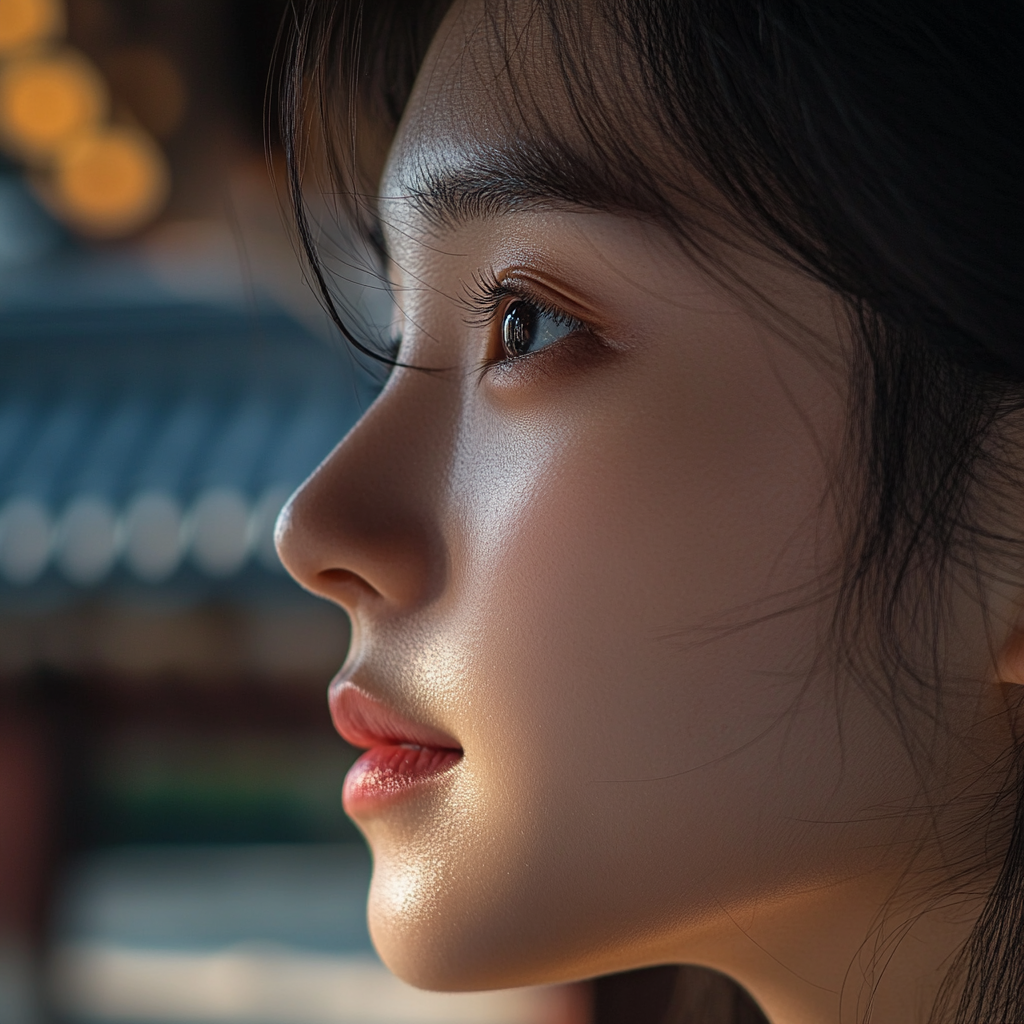 Realistic close-up photo of young Korean woman's face.