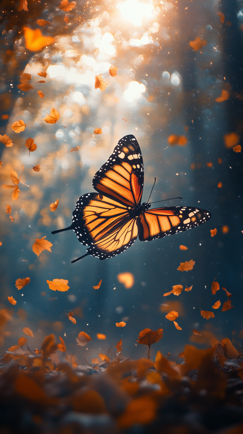 Realistic image of beautiful fall scenery with butterflies.