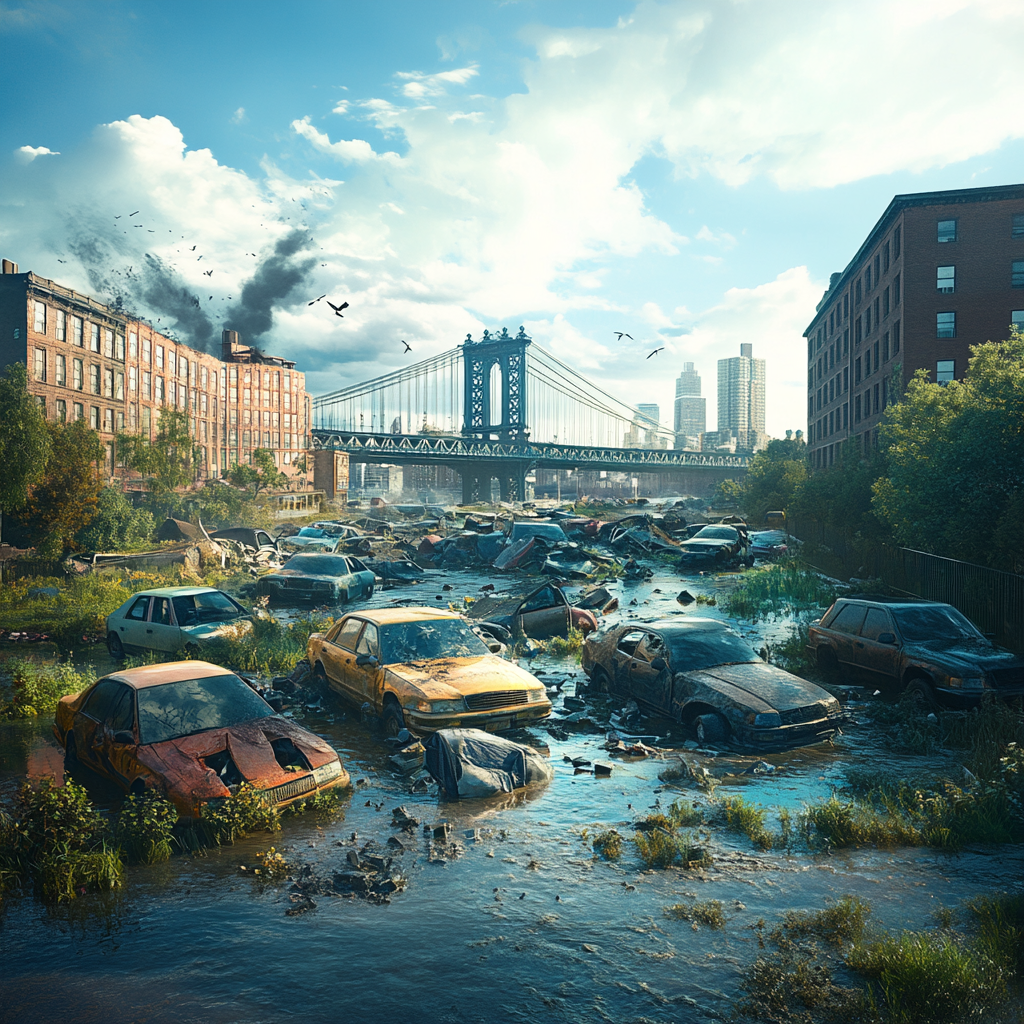 Realistic image of broken cars in New York.