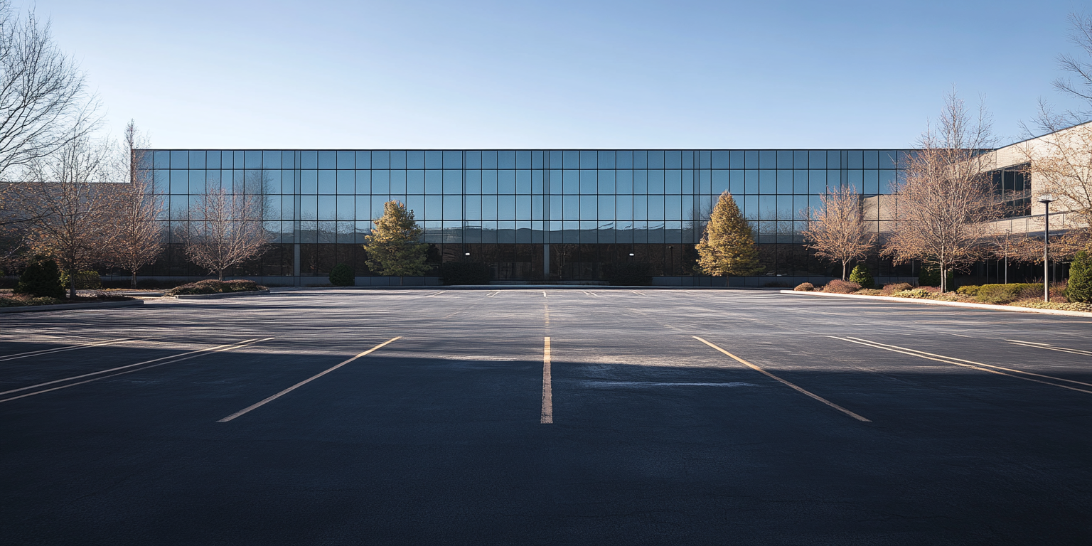 Realistic parking lot in front of building. Canon EOS.