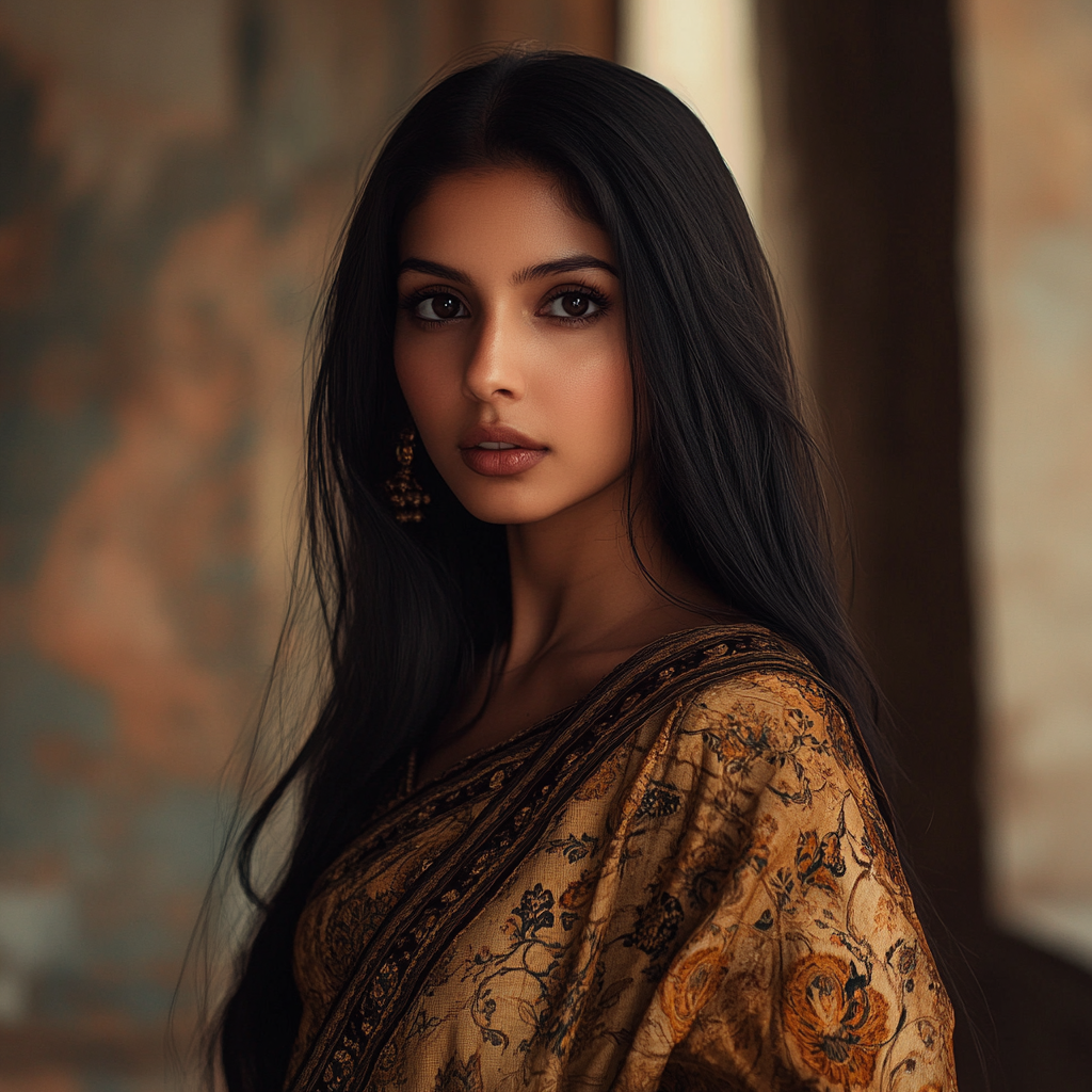 Realistic photo of confident South Asian woman in traditional clothing