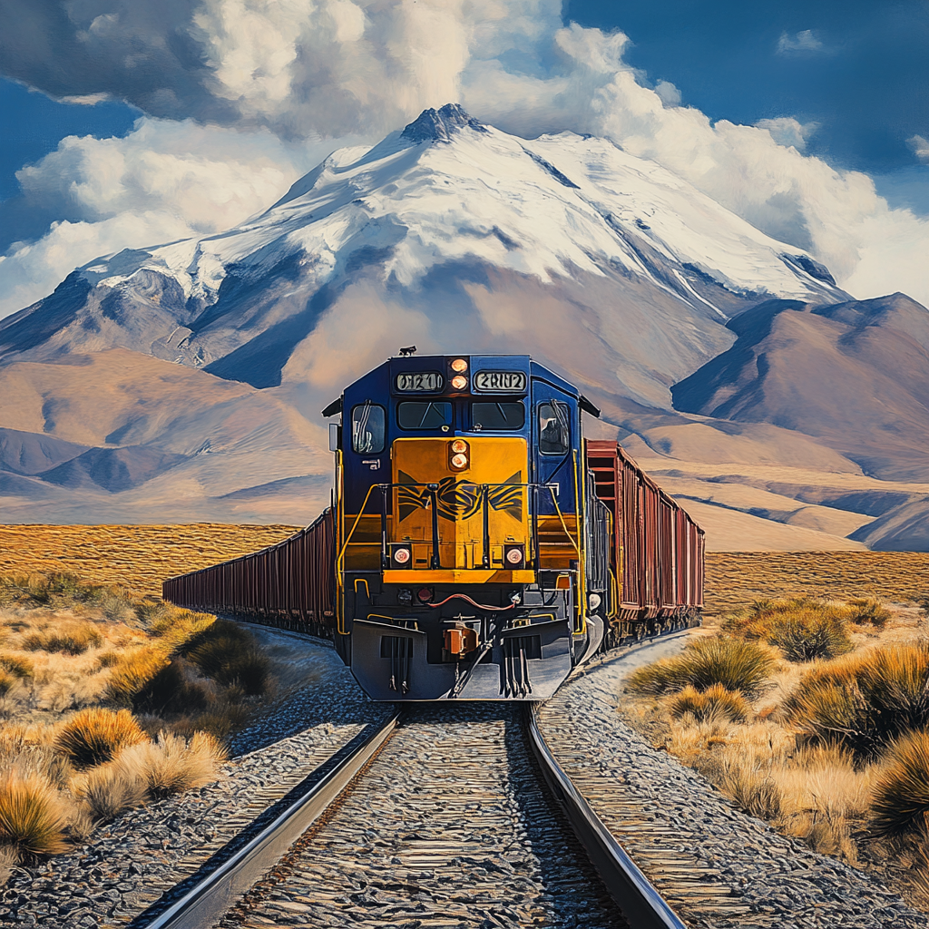 Realistic photo of giant locomotive in Latin America.