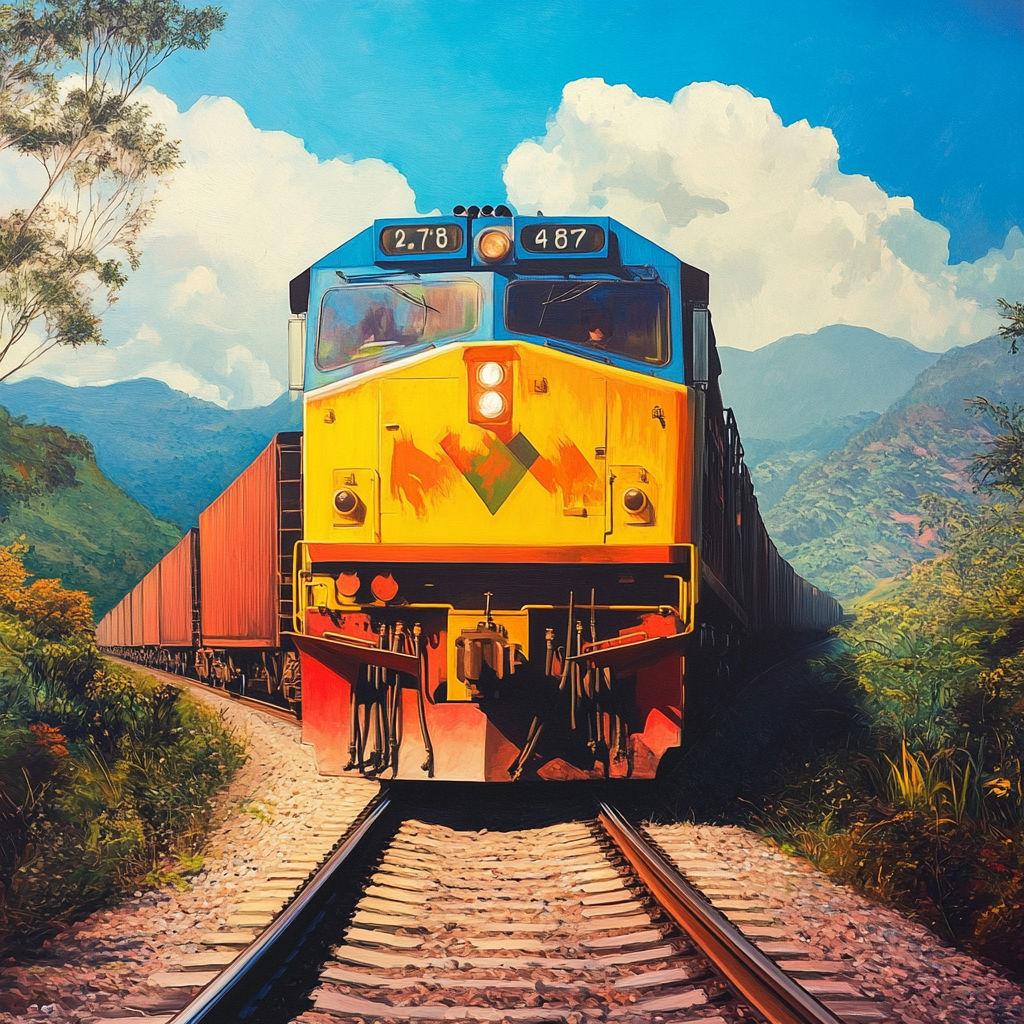 Realistic photo of giant train traveling in Latin America.