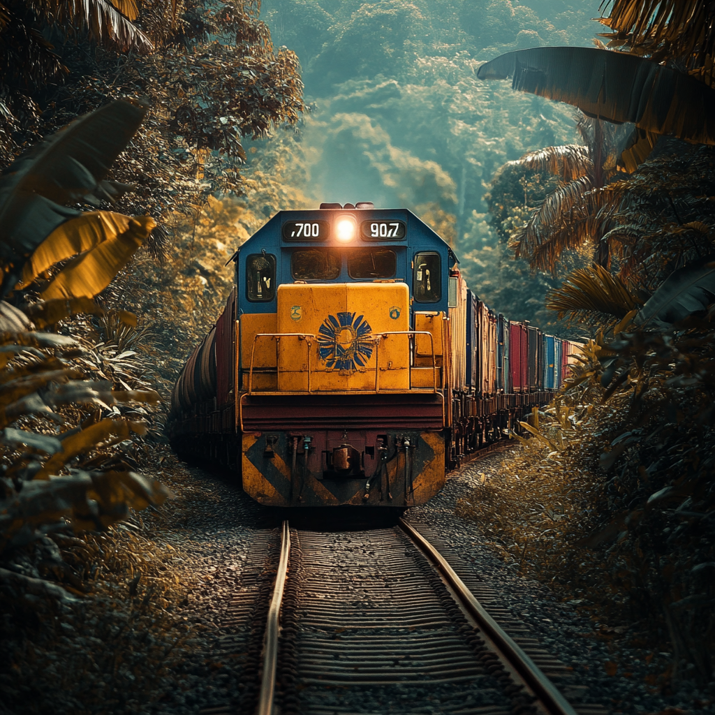 Realistic photo of train traveling in Latin America.