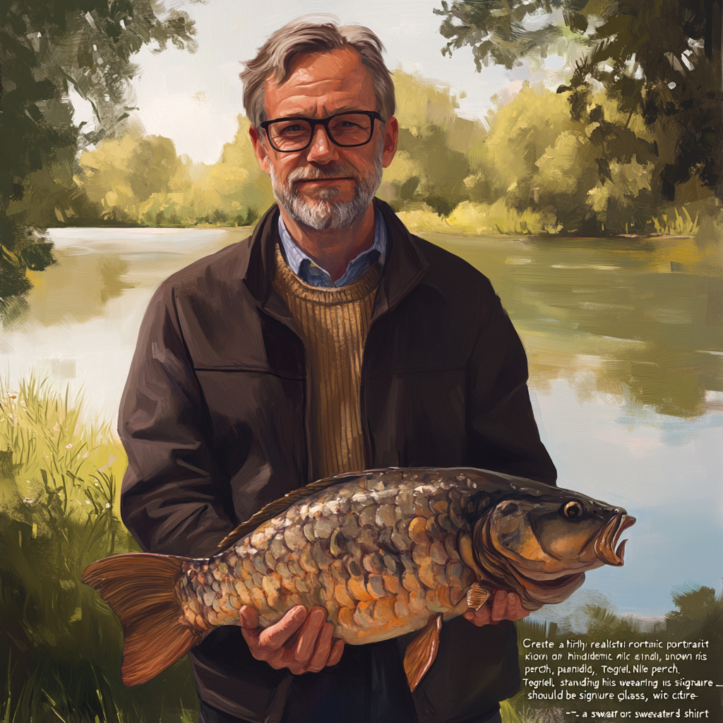 Realistic portrait of Anders Tegnell with Nile perch.