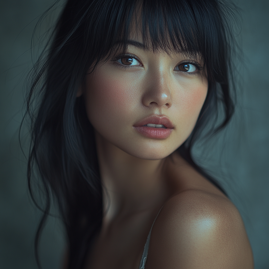 Realistic portrait of woman with black hair