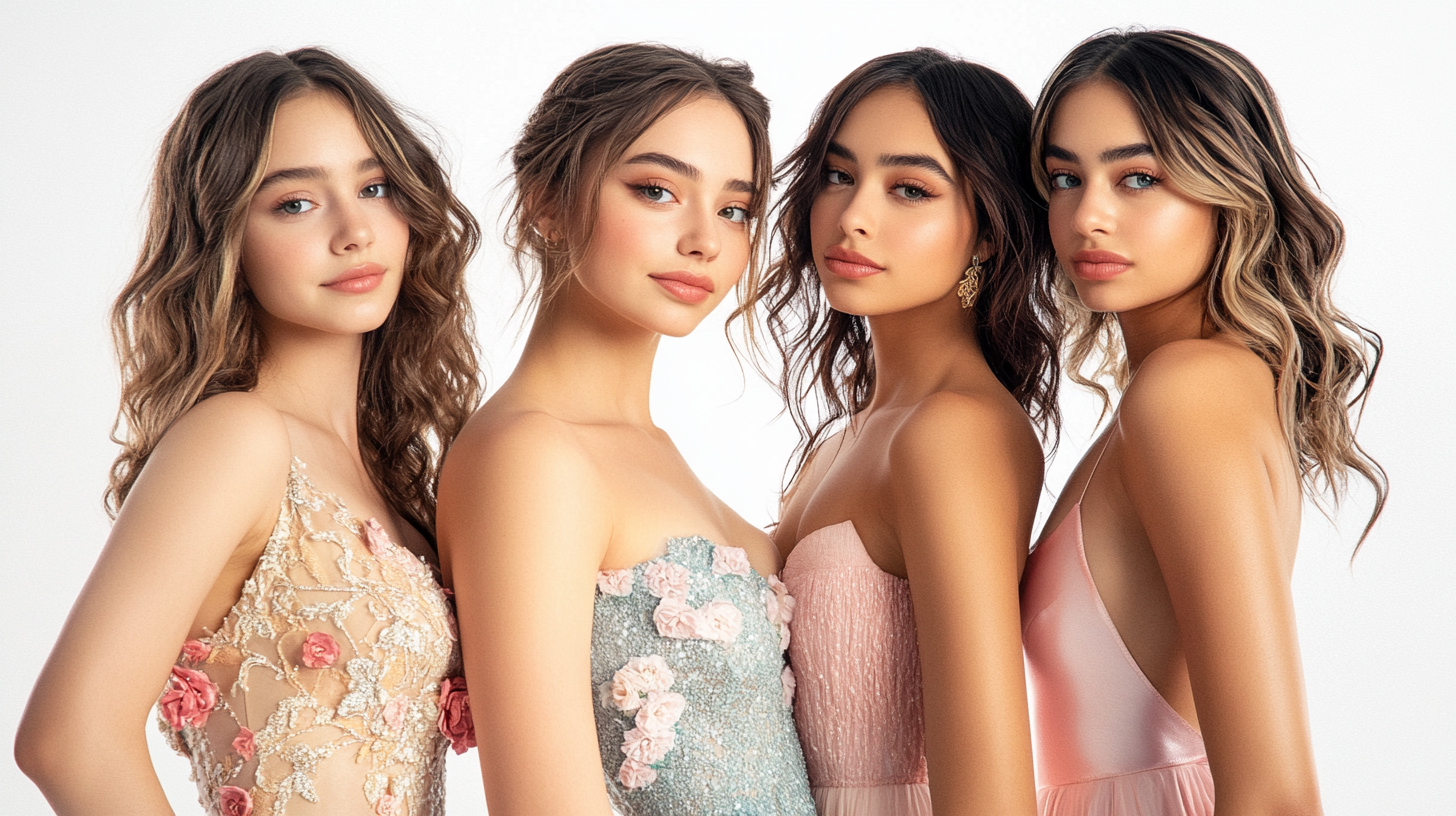 Reality TV Show Cast Promotional Image: Teen Models in Short Prom Dresses