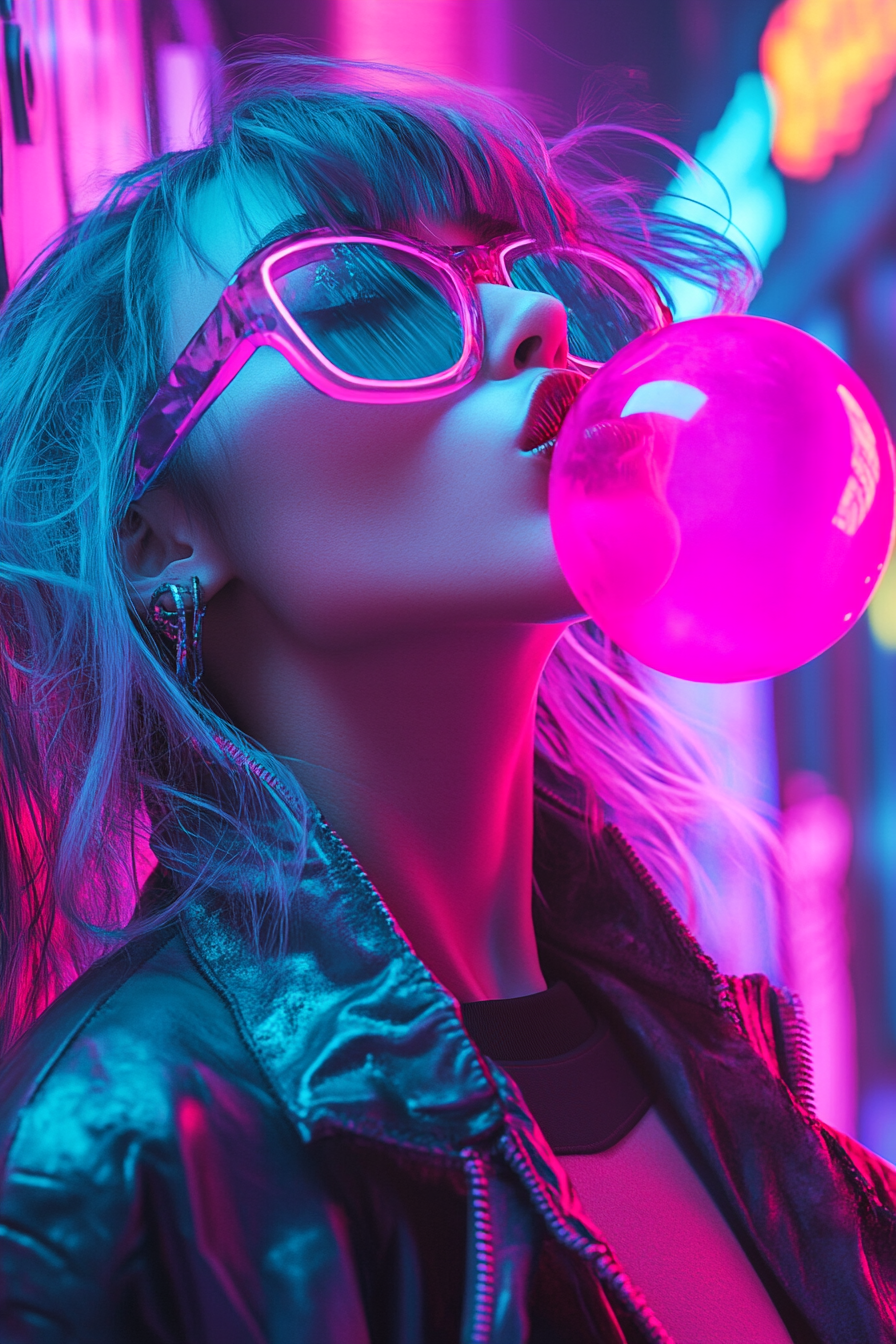 Rebellious Woman in Neon Graffiti Cityscape Portrait