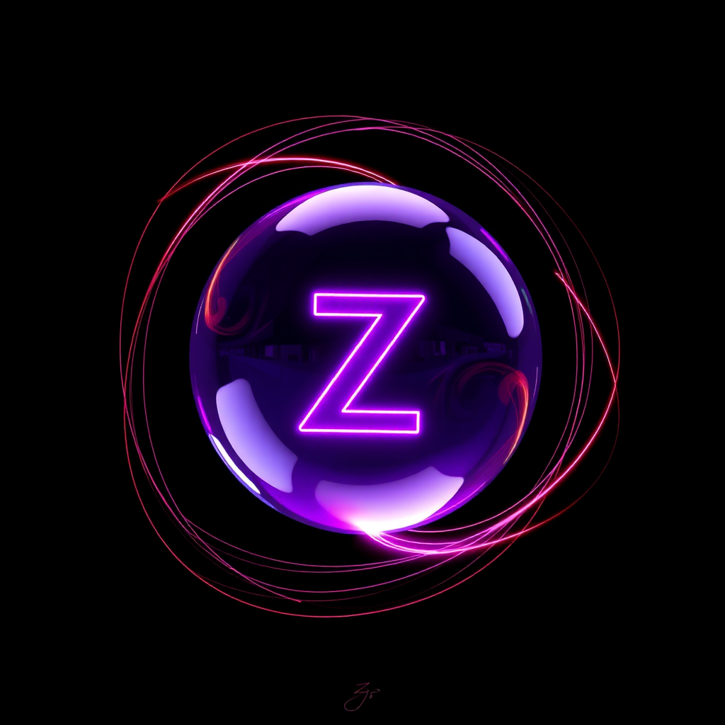 Red & Purple Sphere with Z on Black