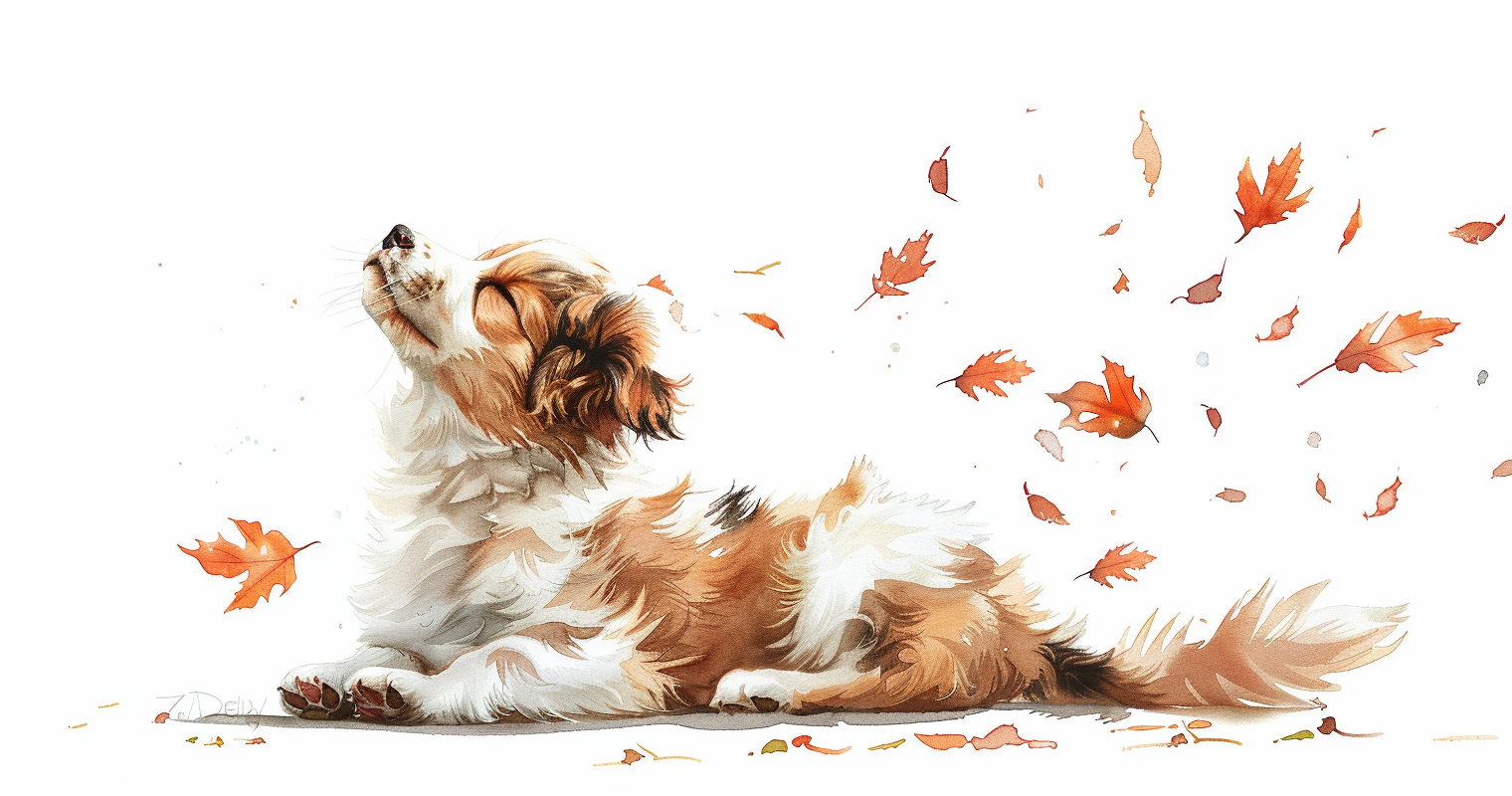 Red Australian shepherd puppy in strong autumn wind.