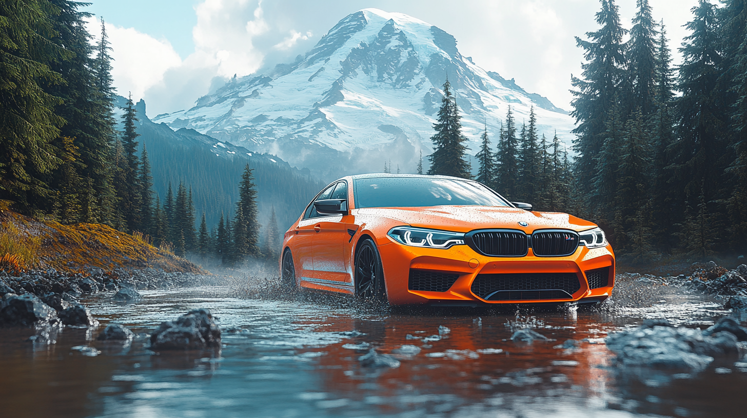 Red BMW M5 on Mountain with Clear Vibe 