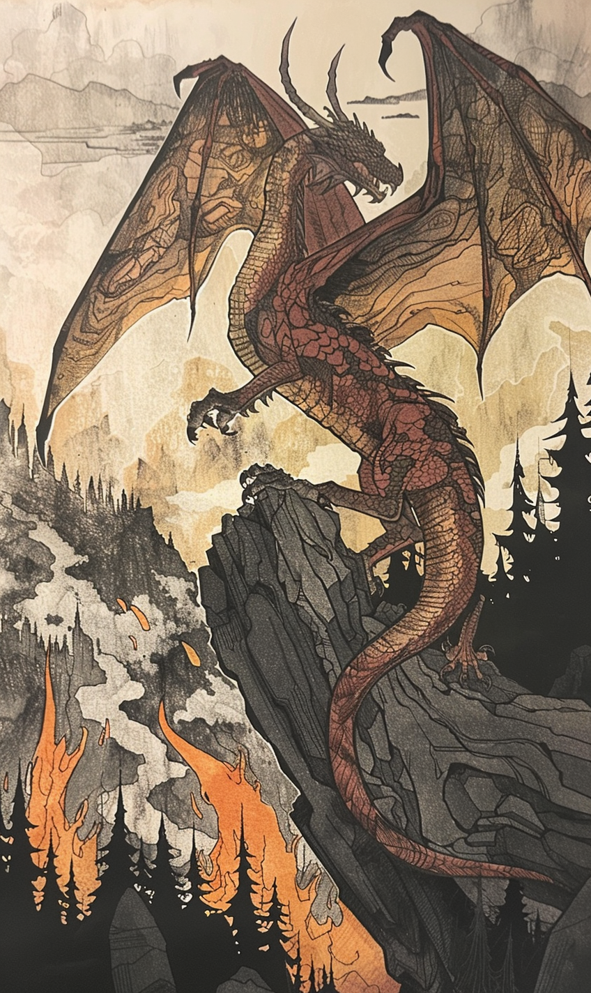 Red Dragon Overlooking Burning City, Appalachian Backdrop