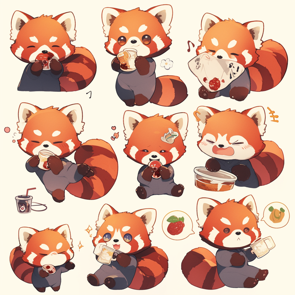 Red Panda Line Stamps in Various Alcoholic Drinks Pop Art