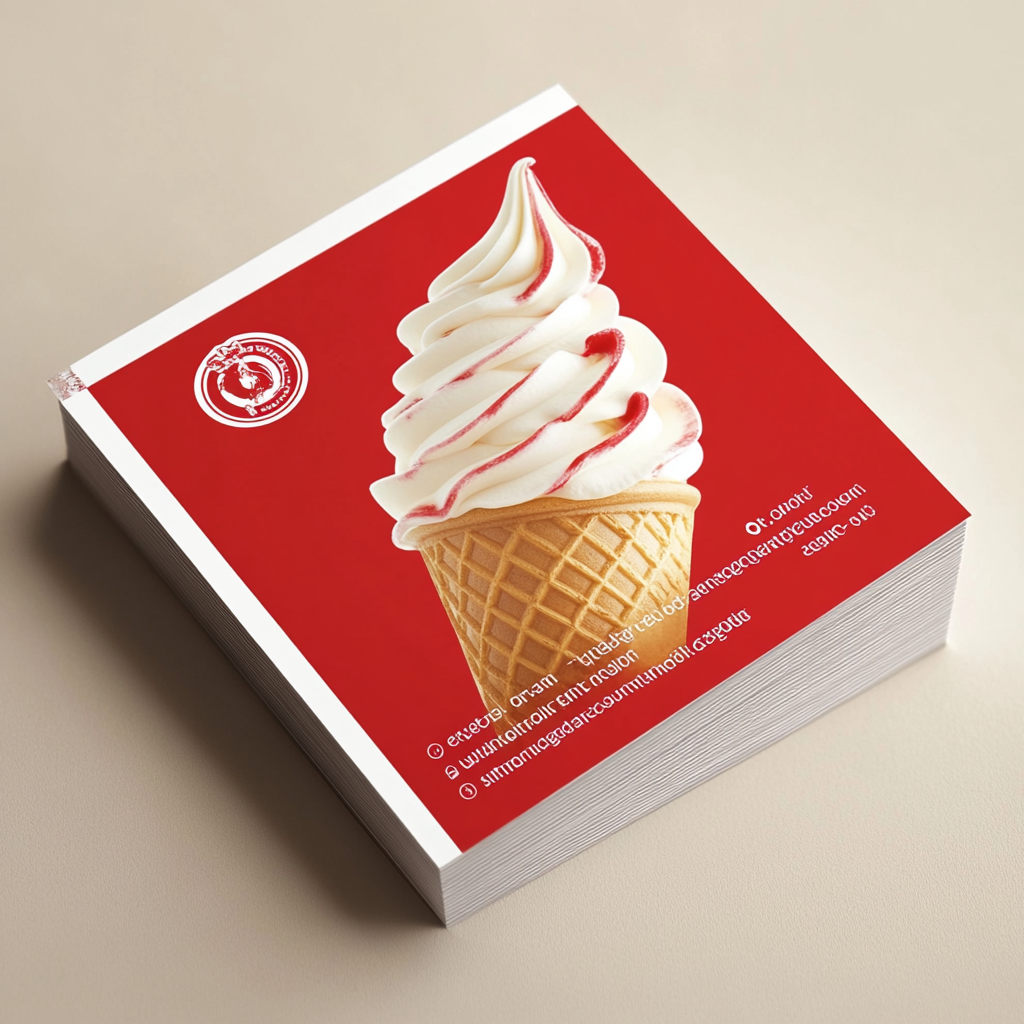 Red and white ice cream business card with melting effect.