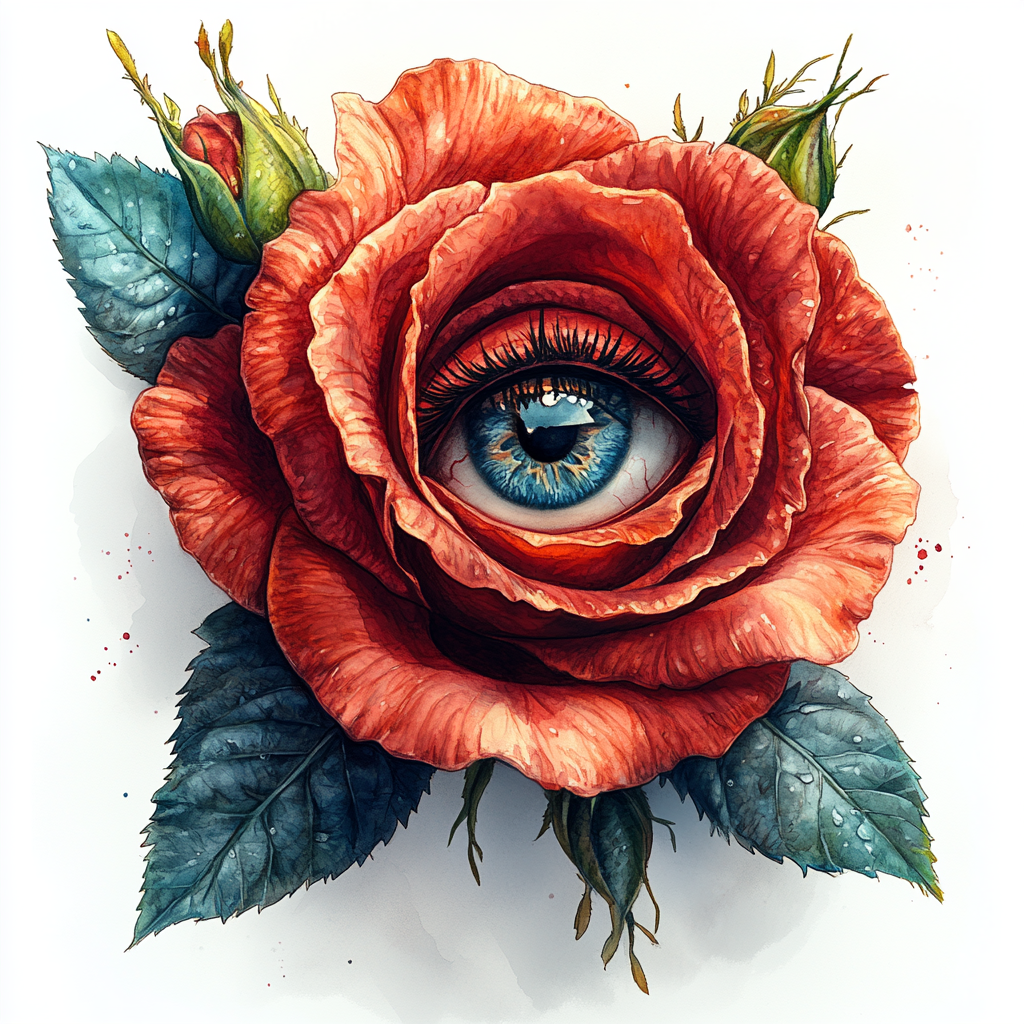 Red rose with anime eye in center