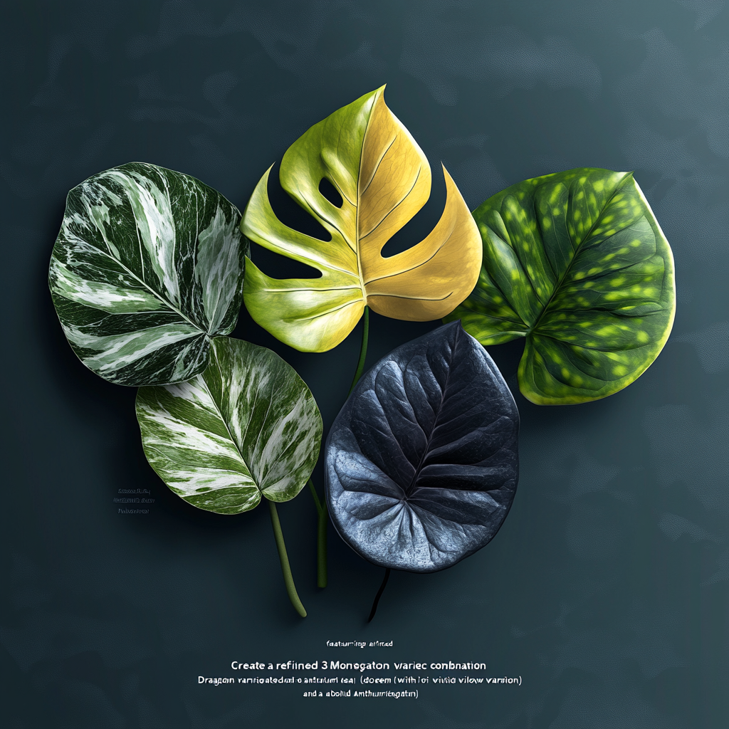 Refined 3D logo with Monstera, Philodendron, Anthurium leaves, elegant guy.