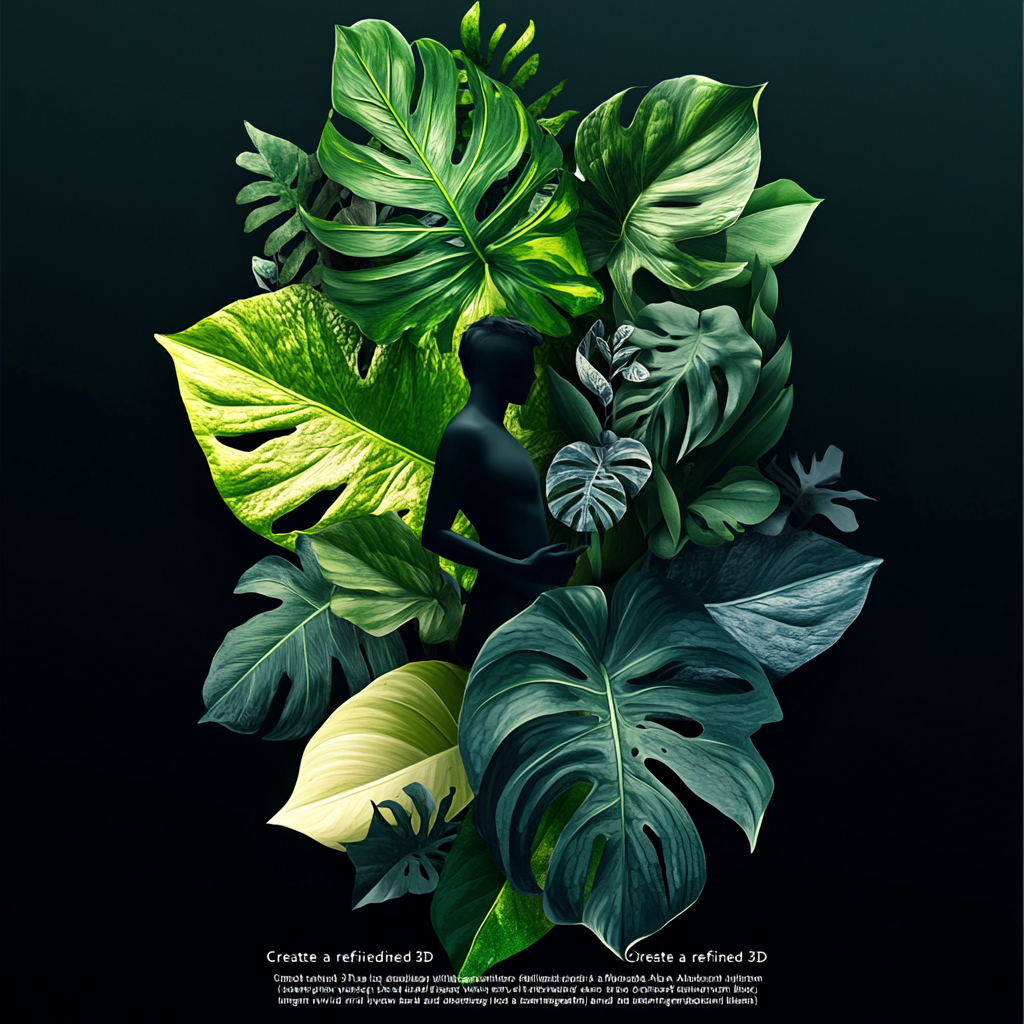 Refined 3D logo with Variegated Monstera, Philodendron, Anthurium leaves.