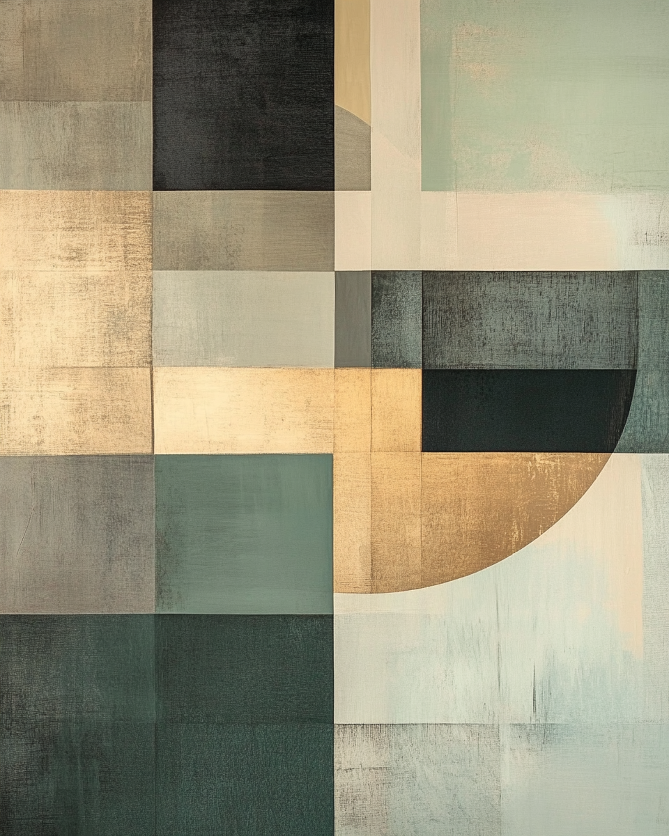 Refined Contemporary Abstract Artwork, Geometric Shapes, Earth Tones