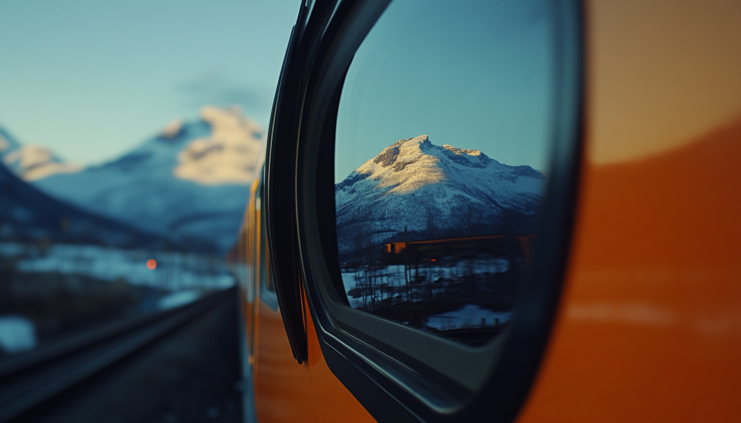 Reflecting mountains in Norway seen from train window