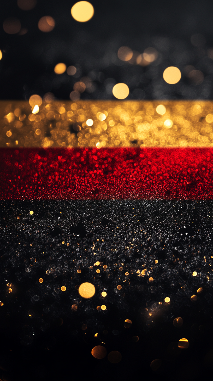 Reflective German flag wallpaper with glittering dots, high resolution.