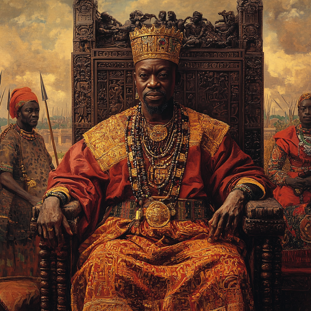 Regal 1700s-era oil painting of King Agaja of Dahomey