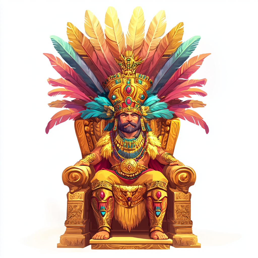 Regal King on Golden Aztec Throne Cartoon Illustration