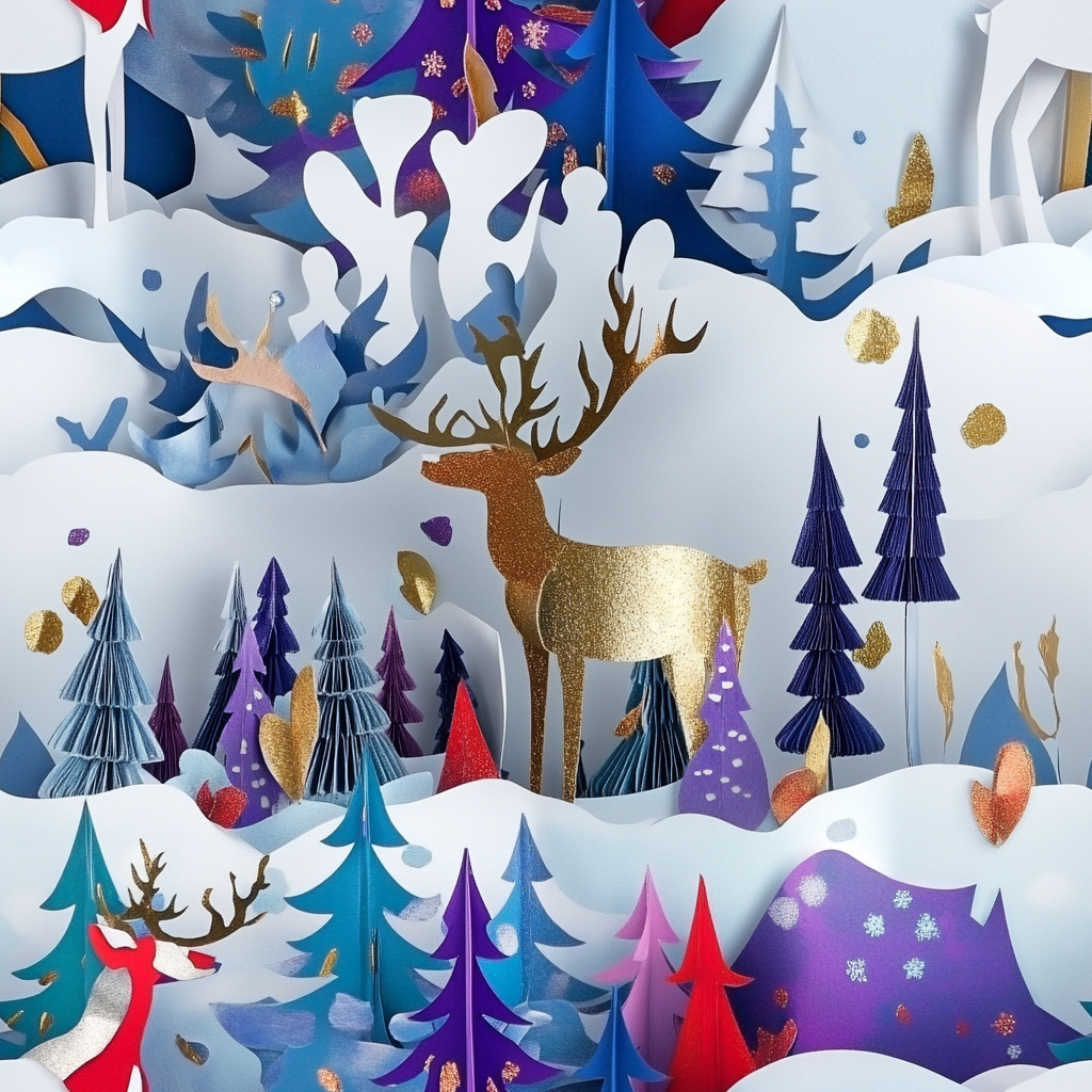 Reindeer in Snow Diorama with Christmas Trees