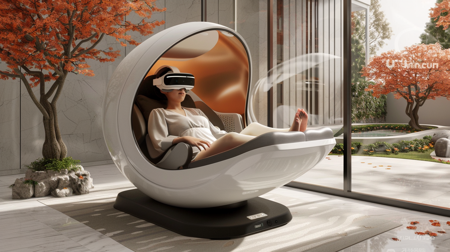 Relaxing wellness pod with VR and vital monitor