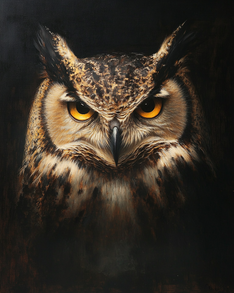 Rembrandt Painting Portrait Owl Serious Realistic Lighting