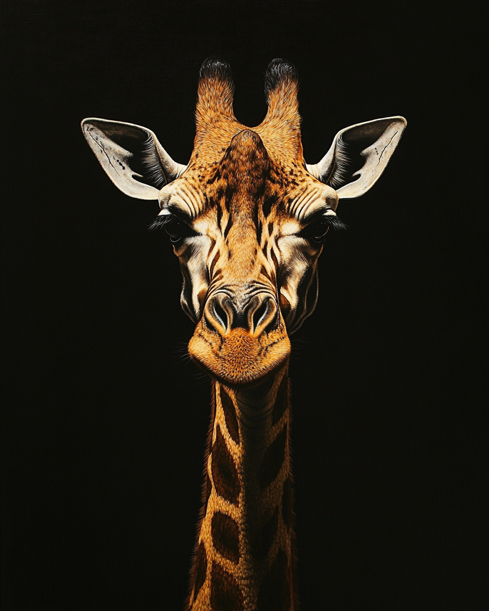 Rembrandt-style Giraffe Portrait with Dramatic Lighting