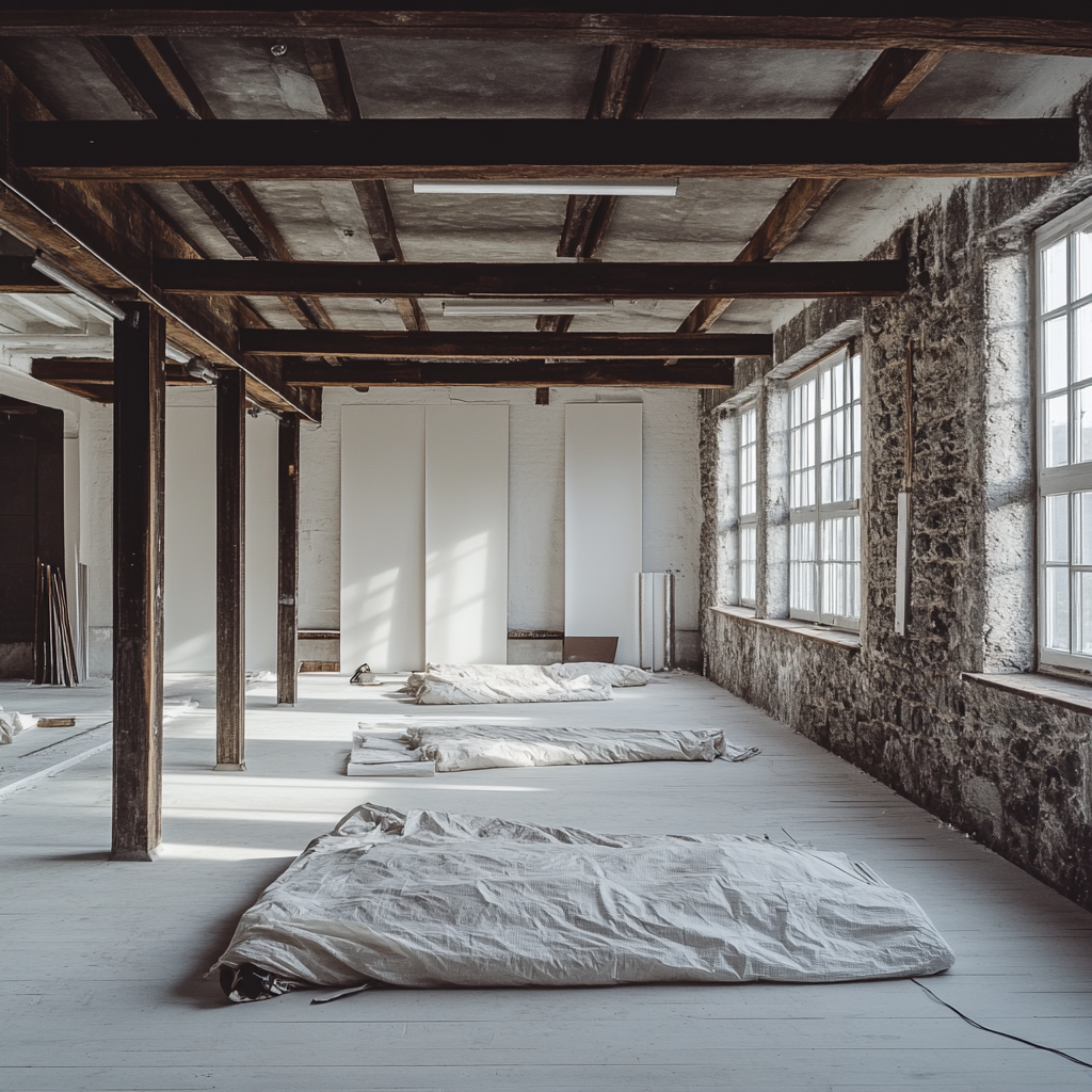 Renovated workroom: modern industrial style with natural light 