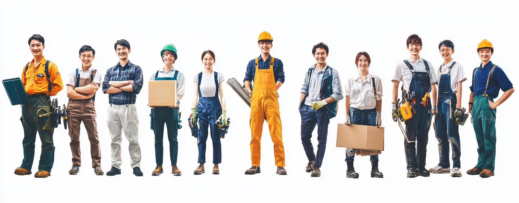 Representatives of Taiwanese professionals in various occupations, all smiling.