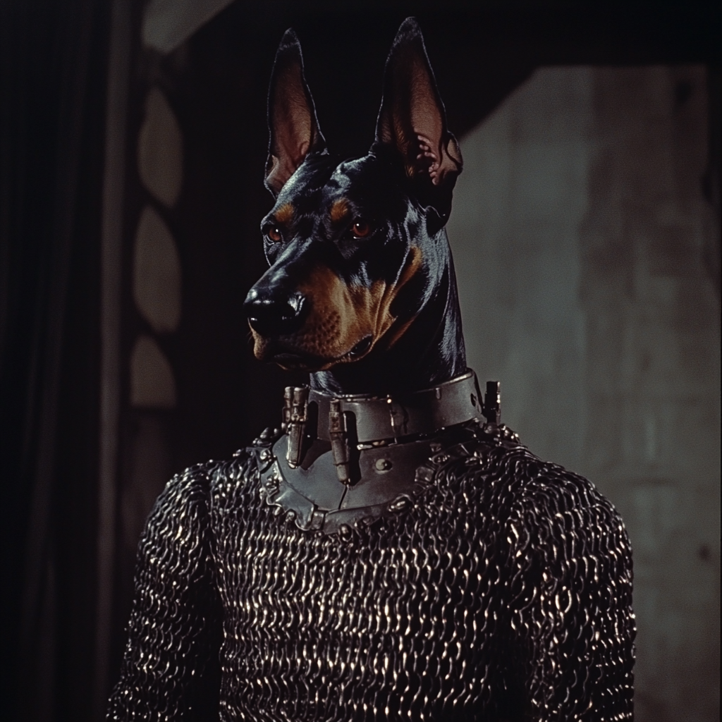 Retro Fantasy Film with Doberman Headed Knight