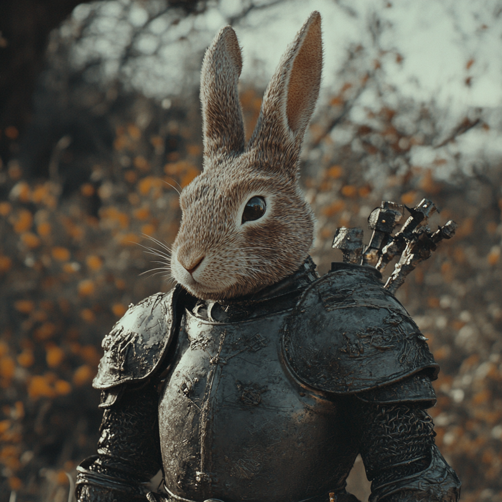 Retro Rabbit Knight in a Dark Fantasy Movie