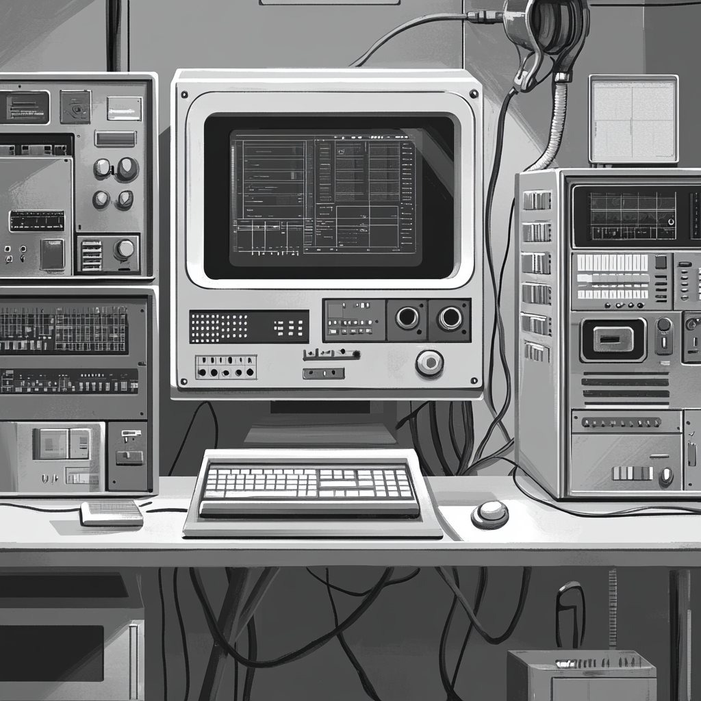 Retro Tech Lab with Vintage Computer Equipment 